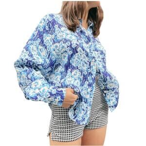 Rachel Comey NWT Blue Viscose Floral Print Rimini Button Up Size 0 High-Low Hem